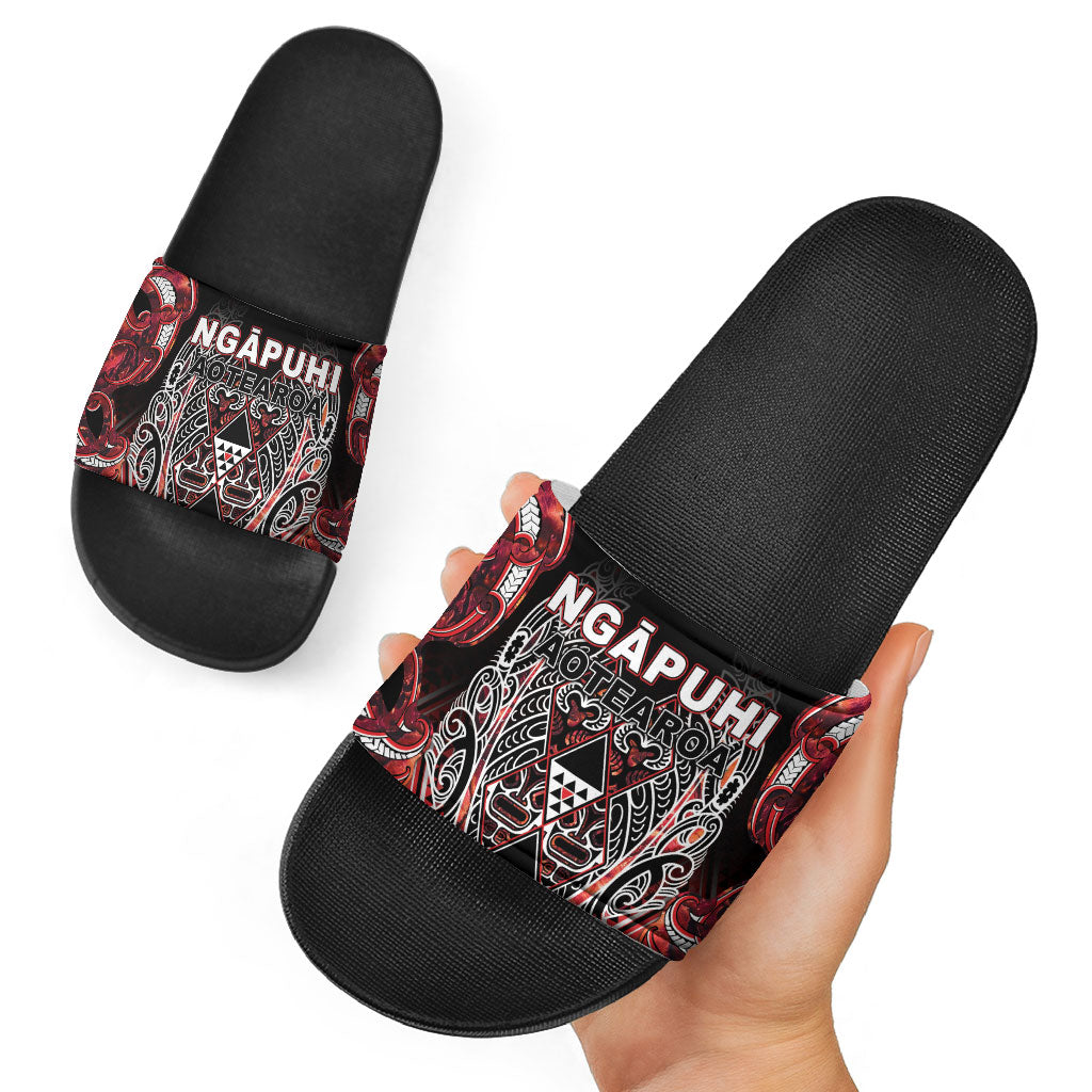 Aotearoa Ngapuhi Slide Sandals Maori Red Tribal Paua Shell Pattern