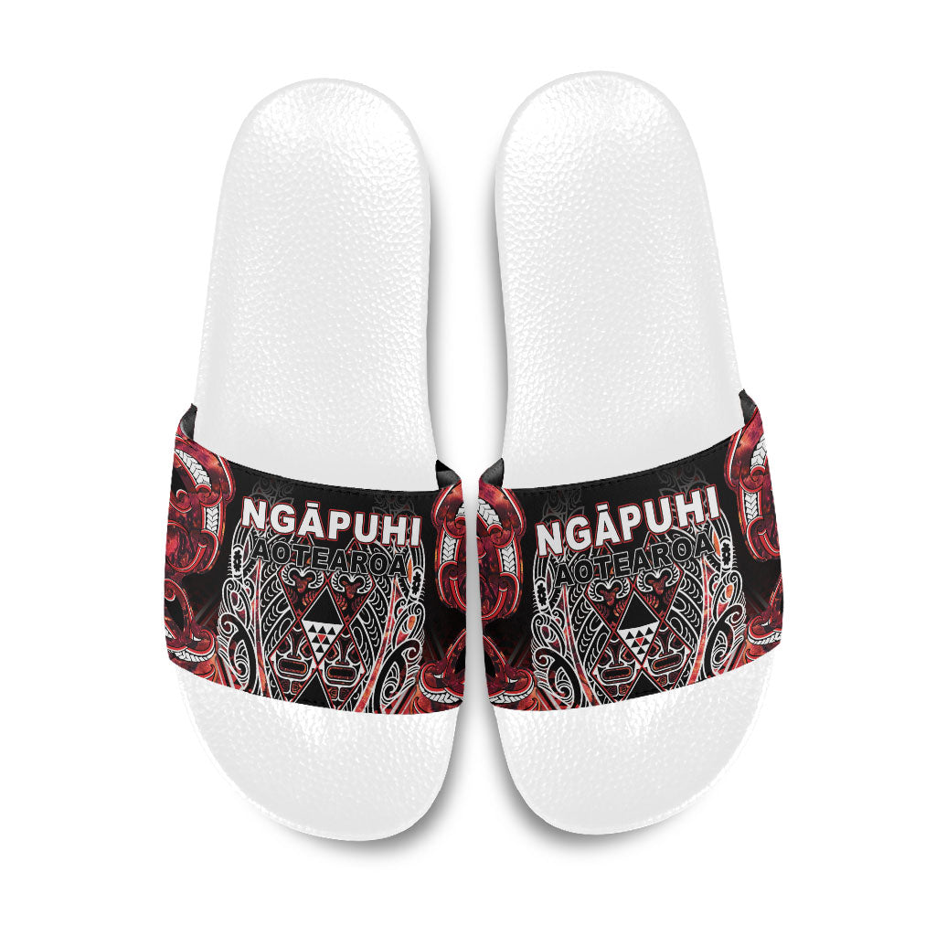 Aotearoa Ngapuhi Slide Sandals Maori Red Tribal Paua Shell Pattern
