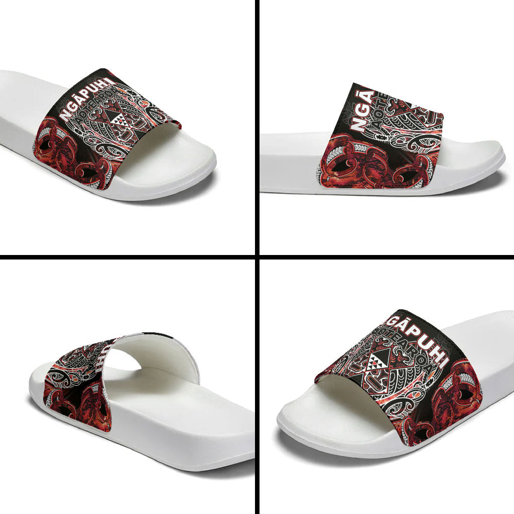 Aotearoa Ngapuhi Slide Sandals Maori Red Tribal Paua Shell Pattern