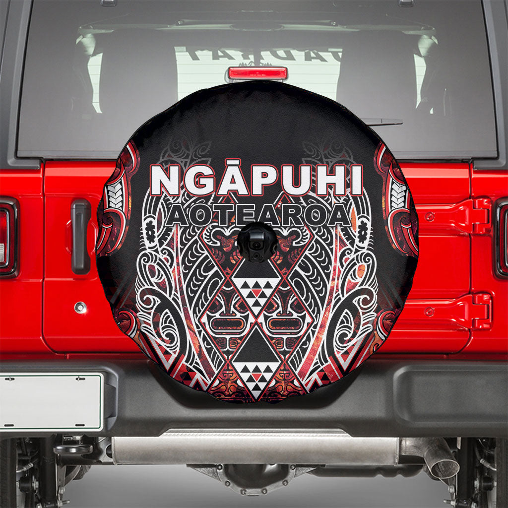 Aotearoa Ngapuhi Spare Tire Cover Maori Red Tribal Paua Shell Pattern