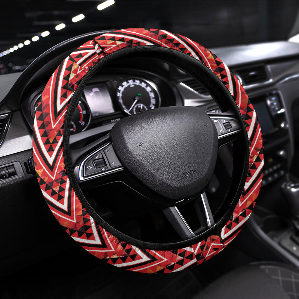 Aotearoa Ngapuhi Steering Wheel Cover Maori Red Tribal Paua Shell Pattern