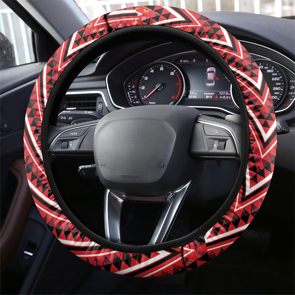 Aotearoa Ngapuhi Steering Wheel Cover Maori Red Tribal Paua Shell Pattern