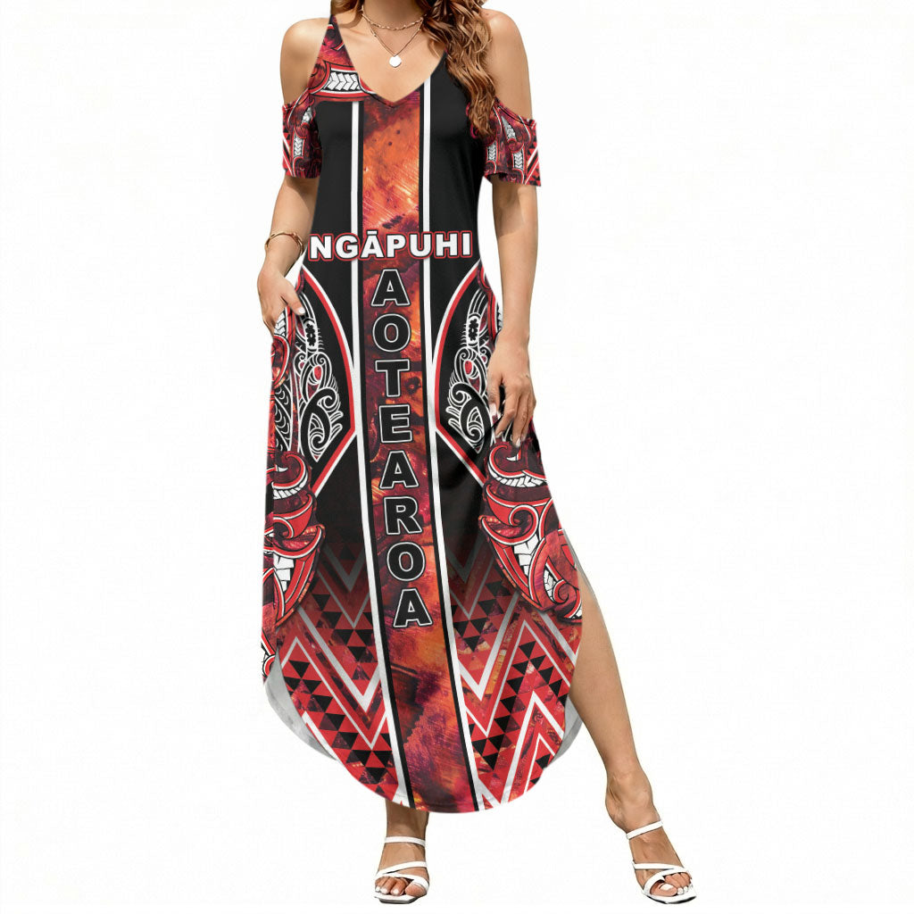 Aotearoa Ngapuhi Summer Maxi Dress Maori Red Tribal Paua Shell Pattern DT05 Women Red - Polynesian Pride