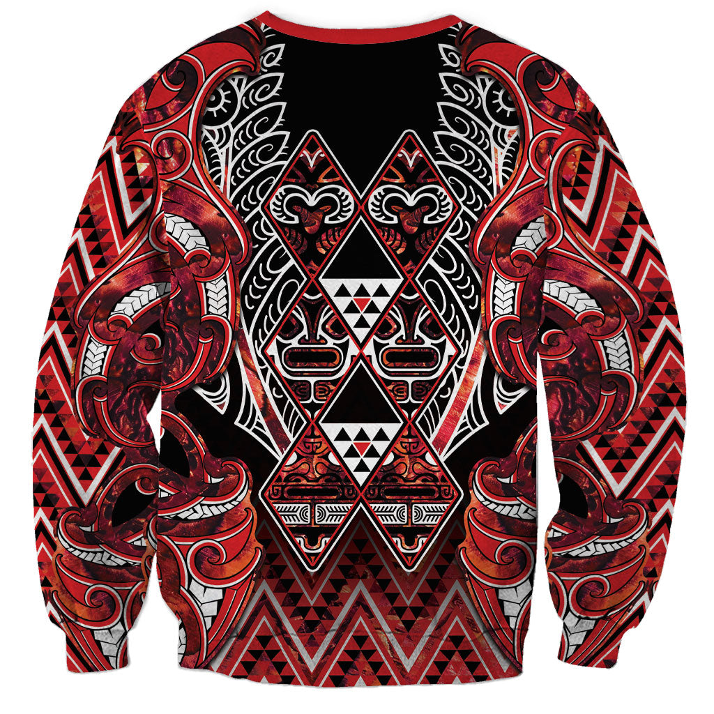 Aotearoa Ngapuhi Sweatshirt Maori Red Tribal Paua Shell Pattern