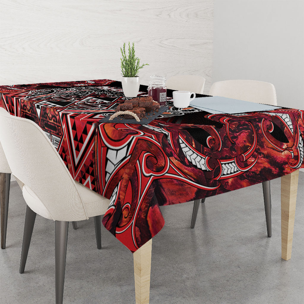 Aotearoa Ngapuhi Tablecloth Maori Red Tribal Paua Shell Pattern