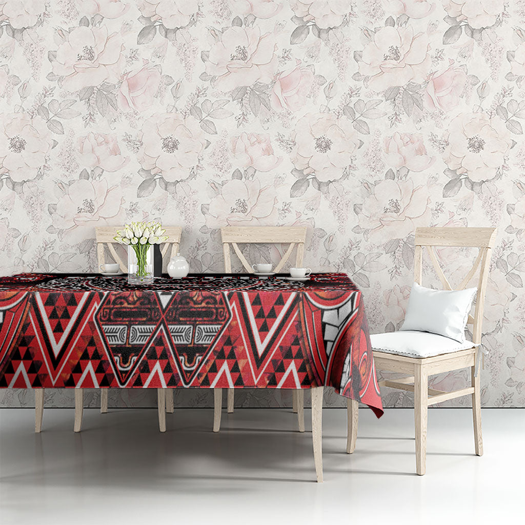 Aotearoa Ngapuhi Tablecloth Maori Red Tribal Paua Shell Pattern