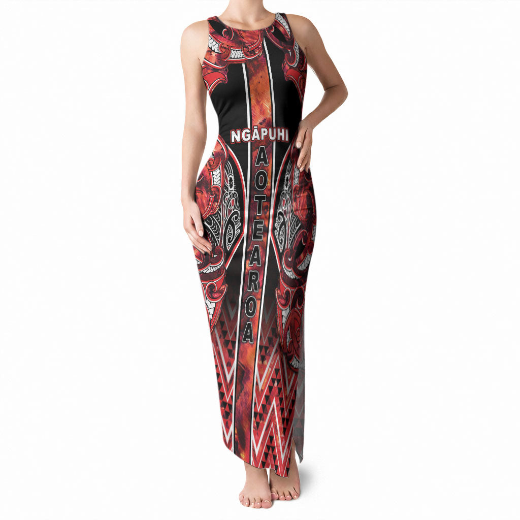 Aotearoa Ngapuhi Tank Maxi Dress Maori Red Tribal Paua Shell Pattern
