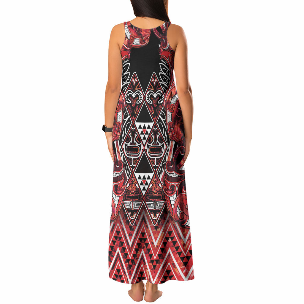Aotearoa Ngapuhi Tank Maxi Dress Maori Red Tribal Paua Shell Pattern