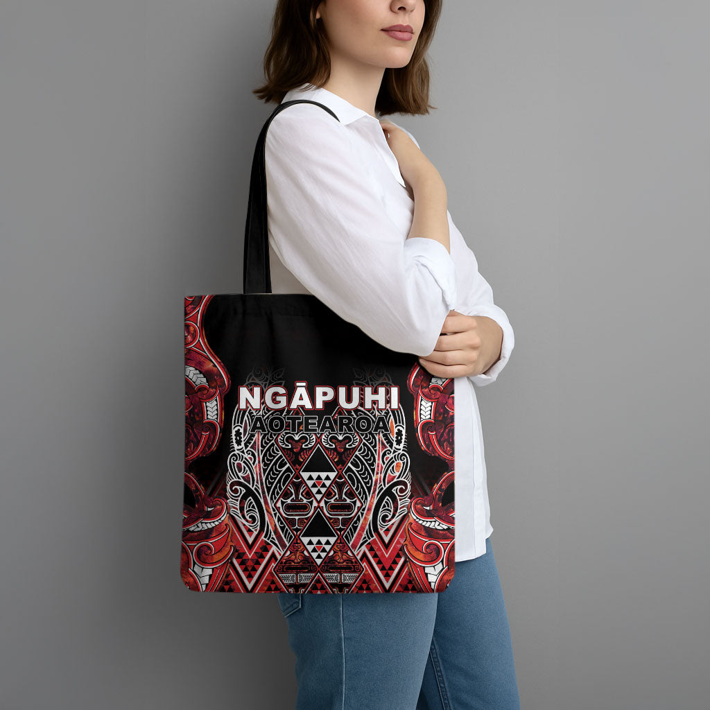 Aotearoa Ngapuhi Tote Bag Maori Red Tribal Paua Shell Pattern