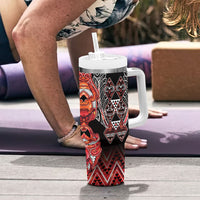Aotearoa Ngapuhi Tumbler With Handle Maori Red Tribal Paua Shell Pattern