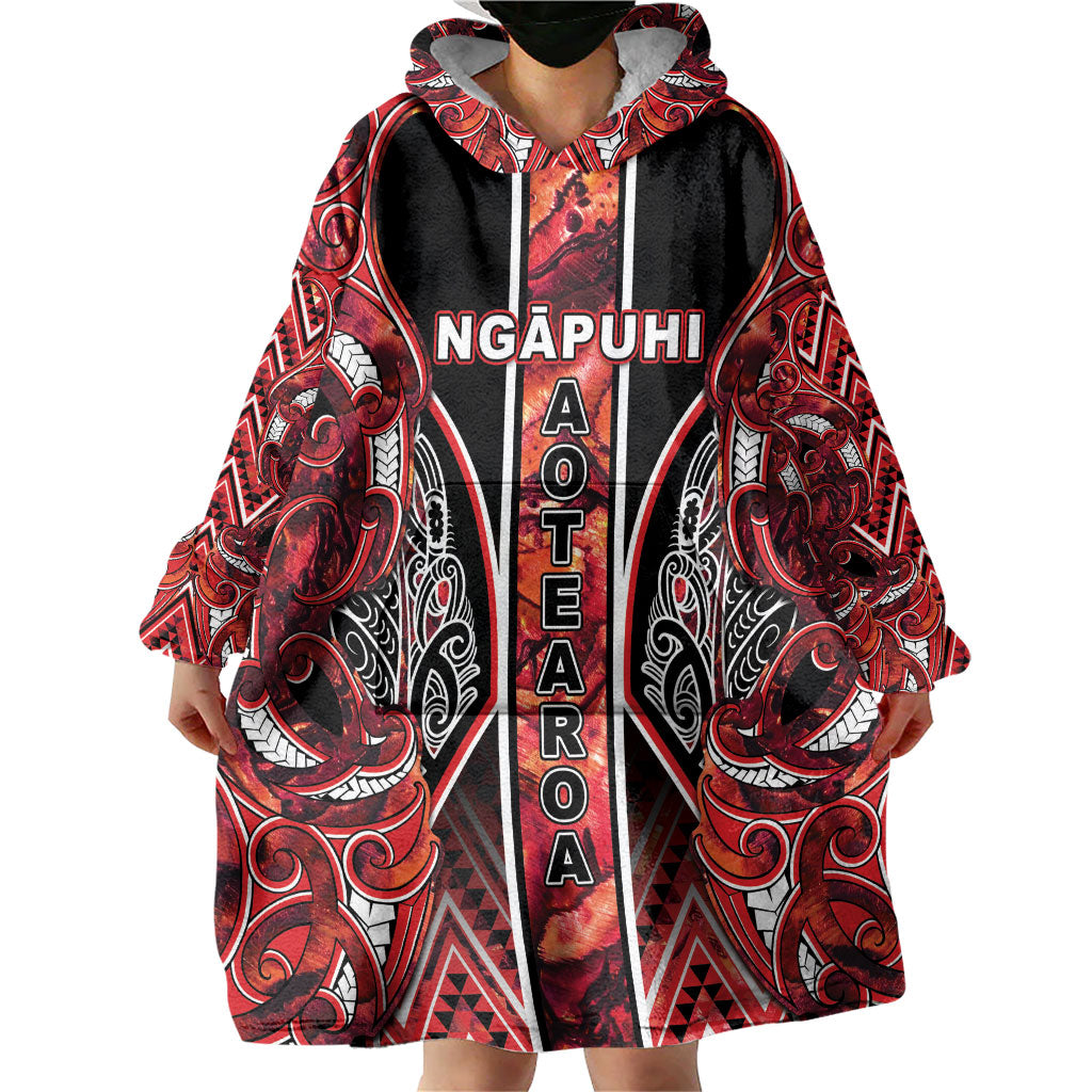Aotearoa Ngapuhi Wearable Blanket Hoodie Maori Red Tribal Paua Shell Pattern