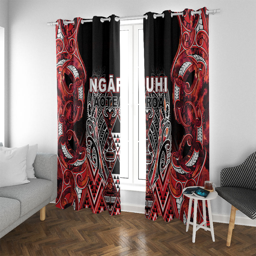 Aotearoa Ngapuhi Window Curtain Maori Red Tribal Paua Shell Pattern