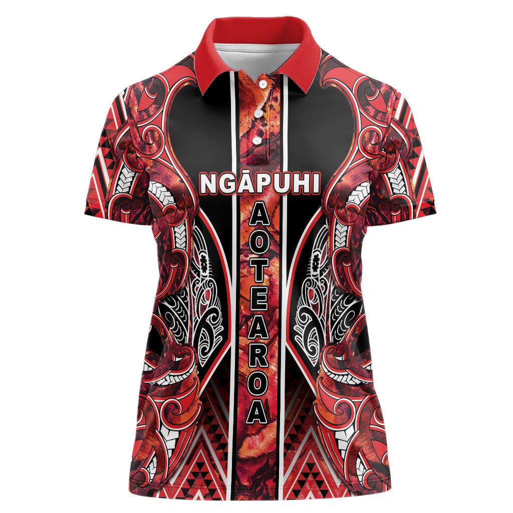 Aotearoa Ngapuhi Women Polo Shirt Maori Red Tribal Paua Shell Pattern DT05 Female Red - Polynesian Pride