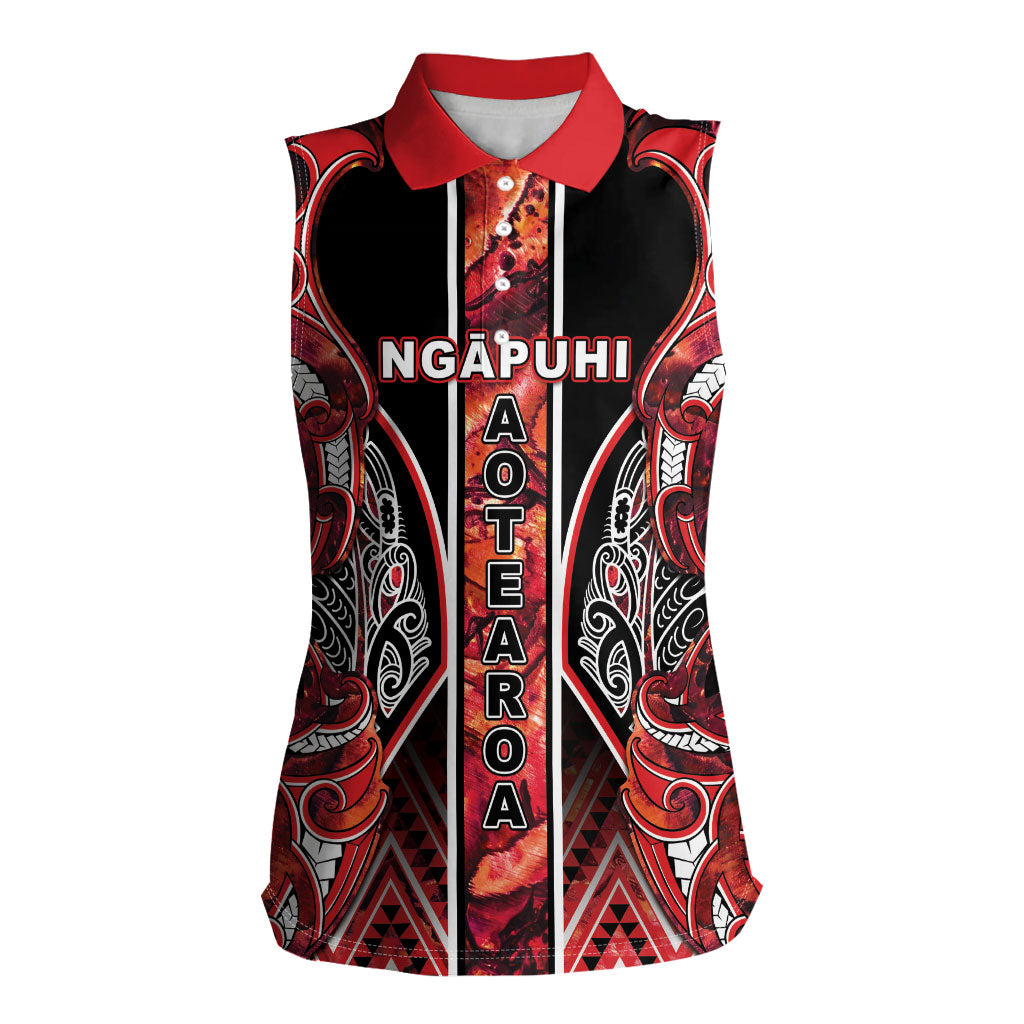 Aotearoa Ngapuhi Women Sleeveless Polo Shirt Maori Red Tribal Paua Shell Pattern DT05 Female Red - Polynesian Pride