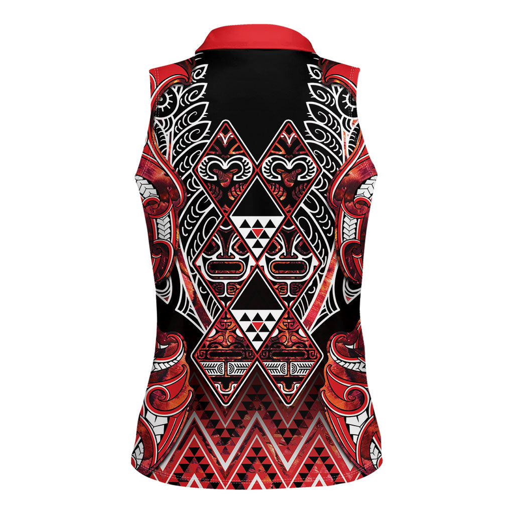 Aotearoa Ngapuhi Women Sleeveless Polo Shirt Maori Red Tribal Paua Shell Pattern