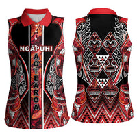 Aotearoa Ngapuhi Women Sleeveless Polo Shirt Maori Red Tribal Paua Shell Pattern