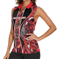 Aotearoa Ngapuhi Women Sleeveless Polo Shirt Maori Red Tribal Paua Shell Pattern