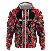 Aotearoa Ngapuhi Zip Hoodie Maori Red Tribal Paua Shell Pattern