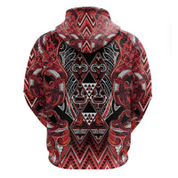 Aotearoa Ngapuhi Zip Hoodie Maori Red Tribal Paua Shell Pattern