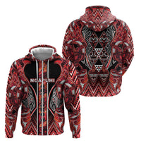 Aotearoa Ngapuhi Zip Hoodie Maori Red Tribal Paua Shell Pattern