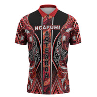 Aotearoa Ngapuhi Zipper Polo Shirt Maori Red Tribal Paua Shell Pattern