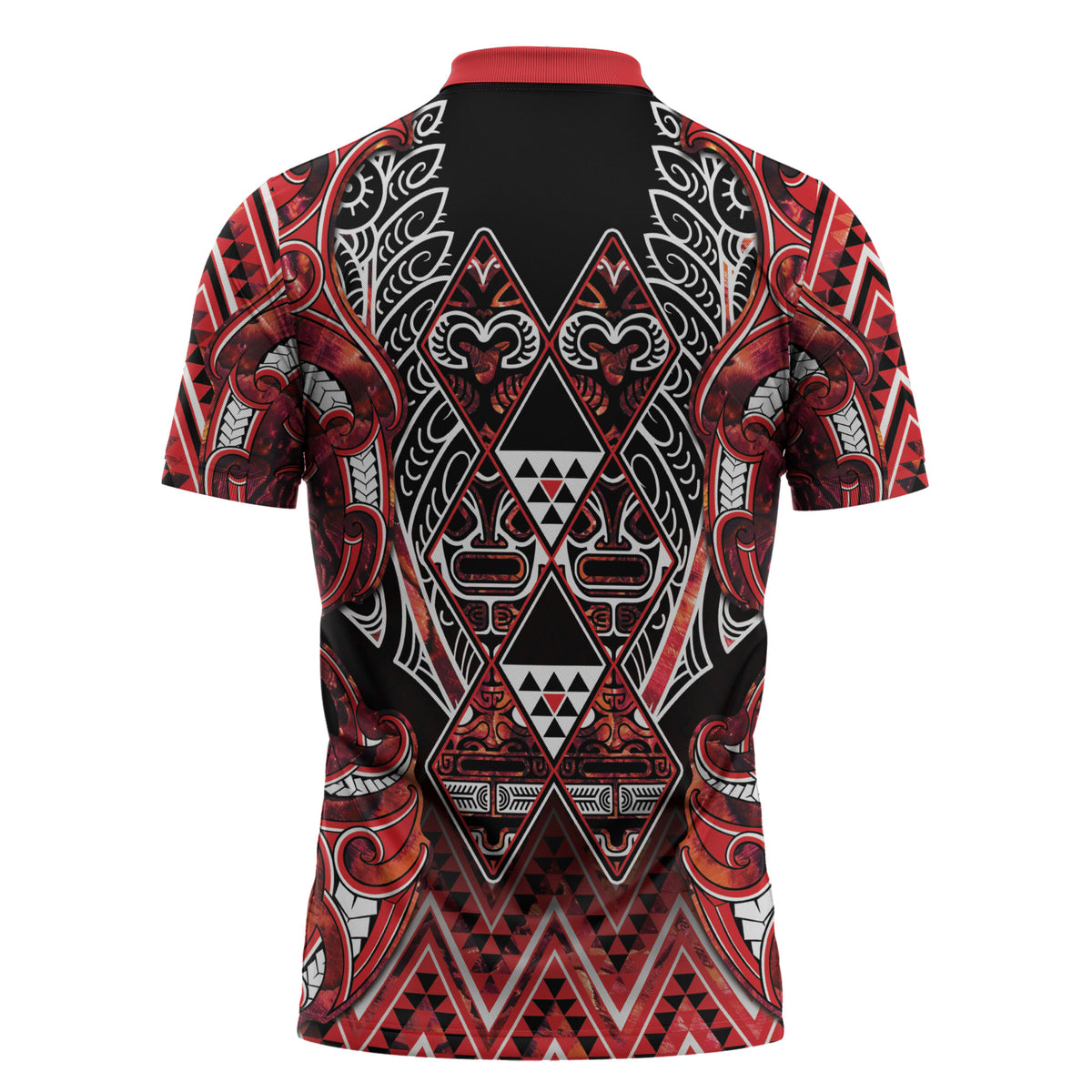Aotearoa Ngapuhi Zipper Polo Shirt Maori Red Tribal Paua Shell Pattern