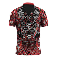 Aotearoa Ngapuhi Zipper Polo Shirt Maori Red Tribal Paua Shell Pattern