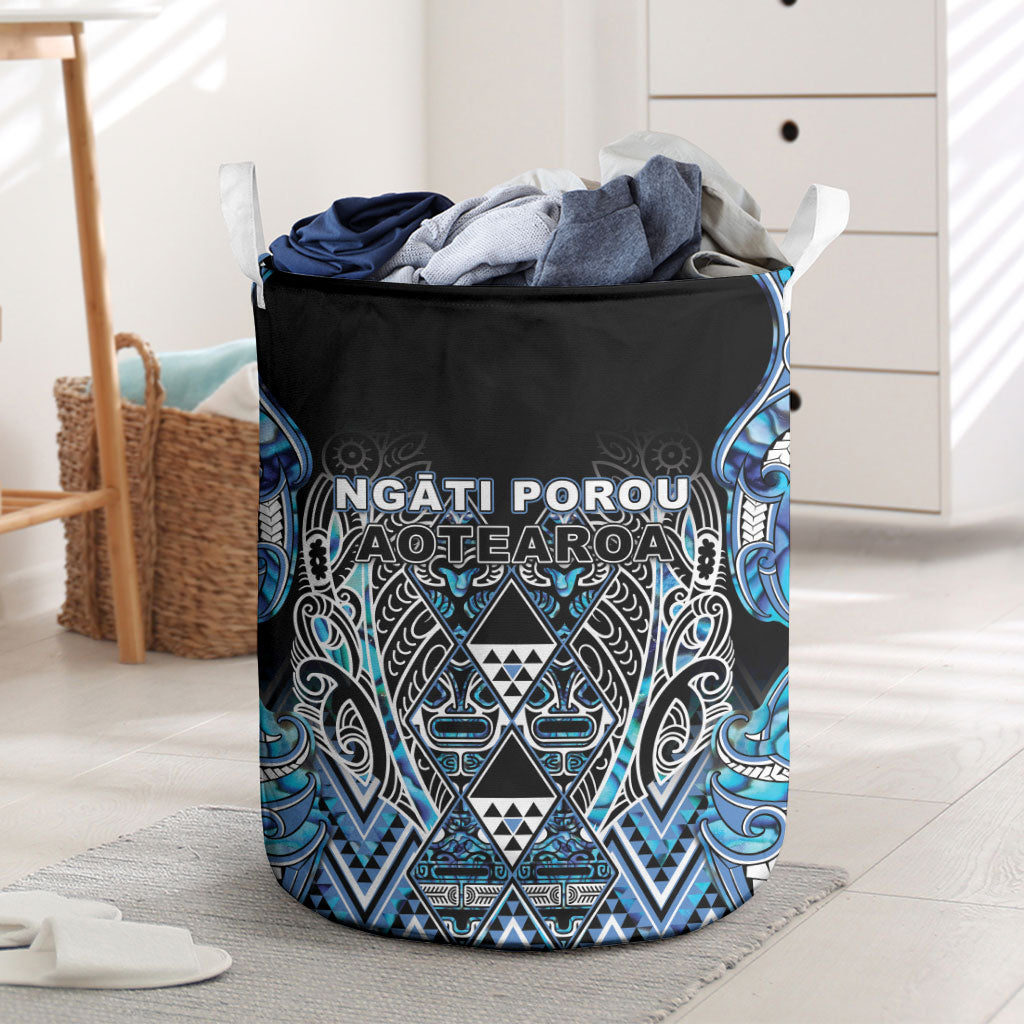 Aotearoa Ngati Porou Laundry Basket Maori Light Blue Tribal Paua Shell Pattern DT05 Blue - Polynesian Pride