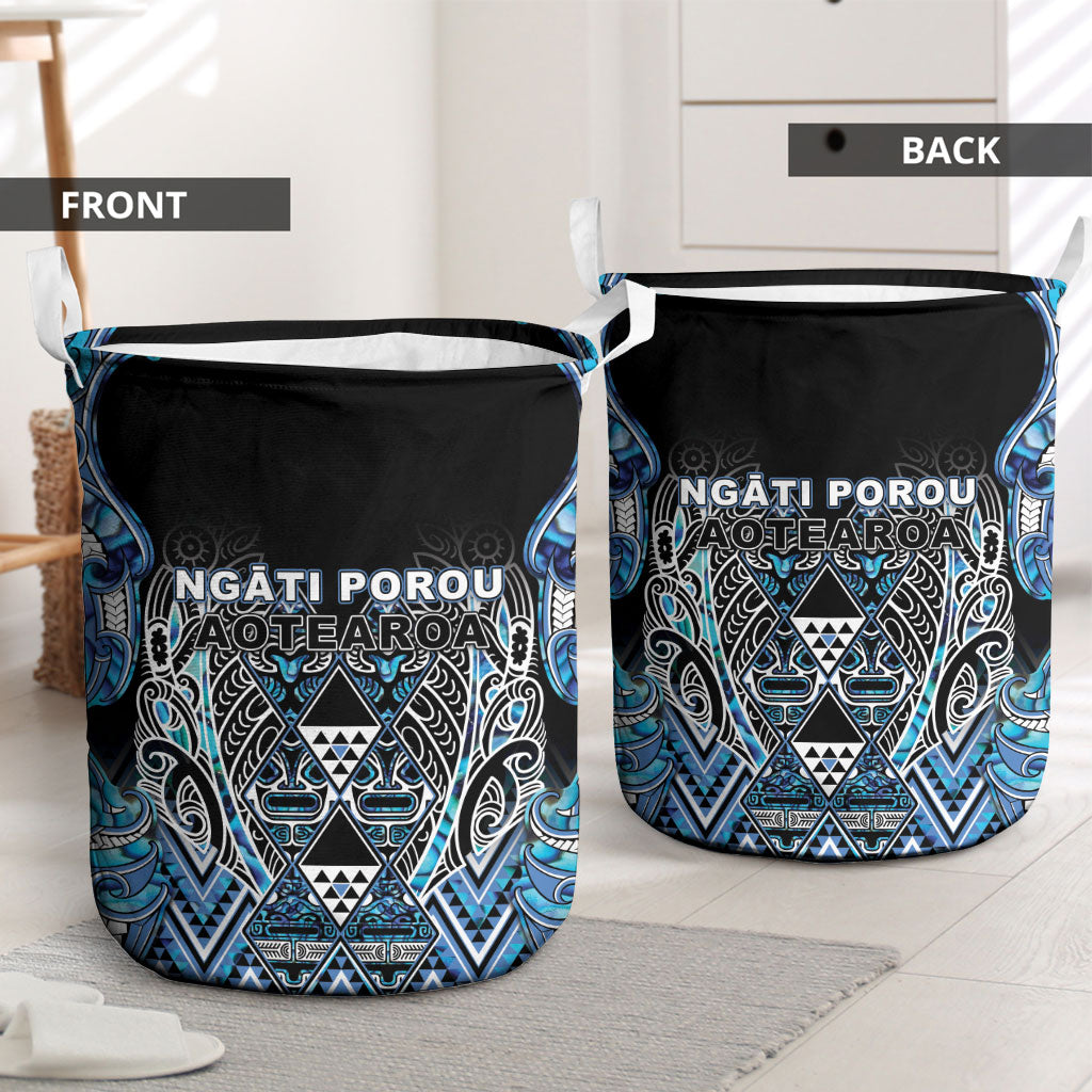 Aotearoa Ngati Porou Laundry Basket Maori Light Blue Tribal Paua Shell Pattern