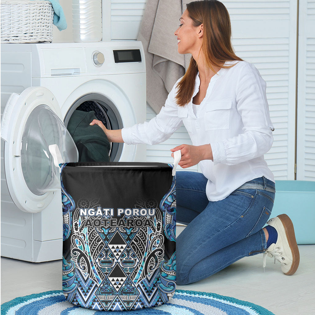 Aotearoa Ngati Porou Laundry Basket Maori Light Blue Tribal Paua Shell Pattern