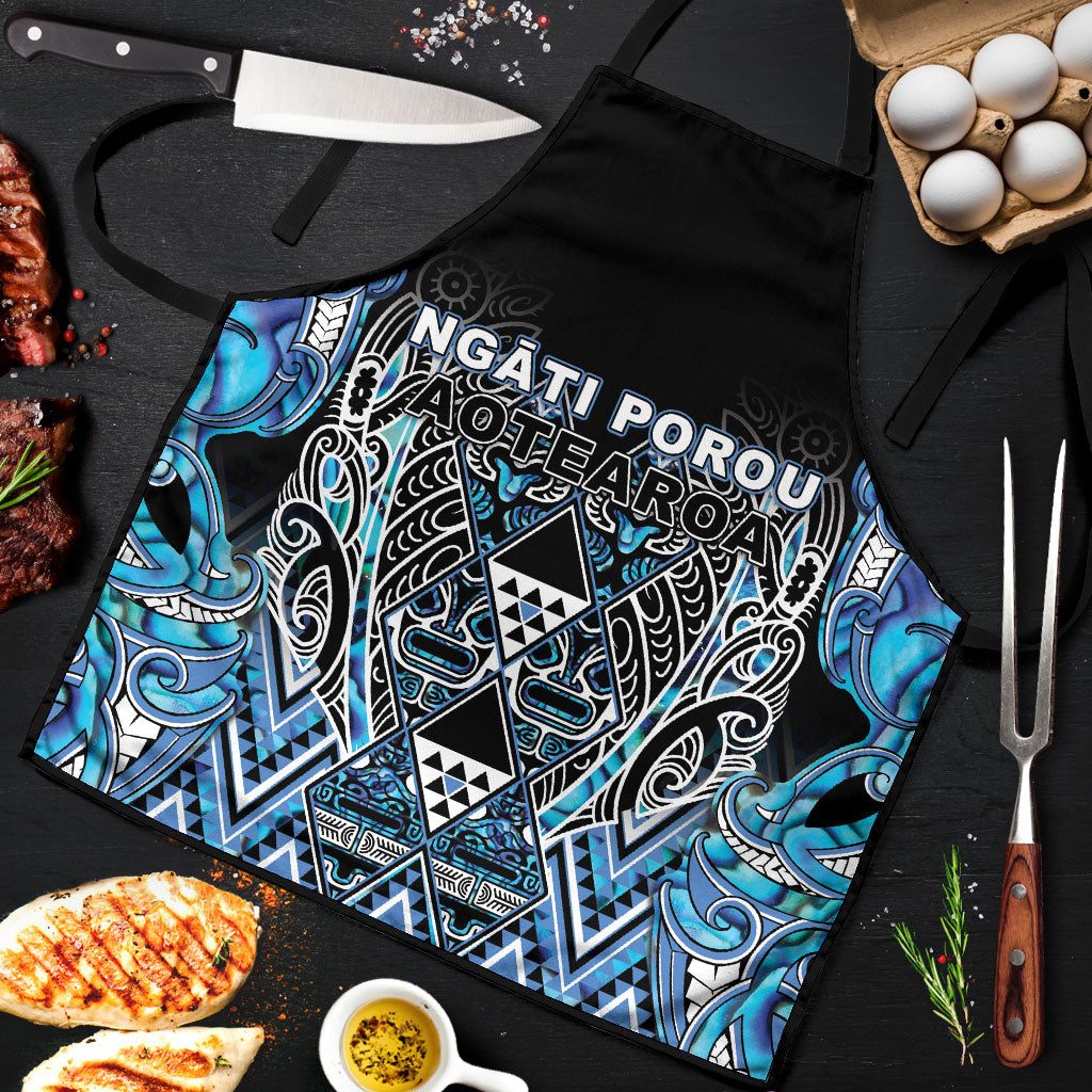 Aotearoa Ngati Porou Apron Maori Light Blue Tribal Paua Shell Pattern