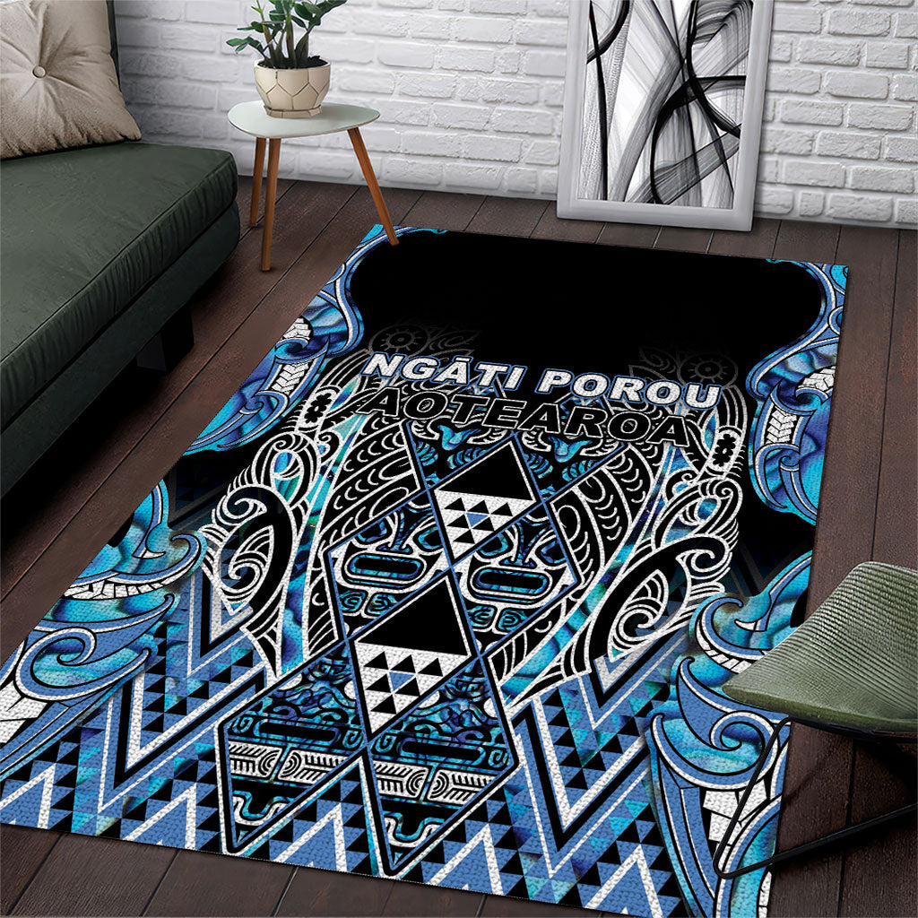 Aotearoa Ngati Porou Area Rug Maori Light Blue Tribal Paua Shell Pattern