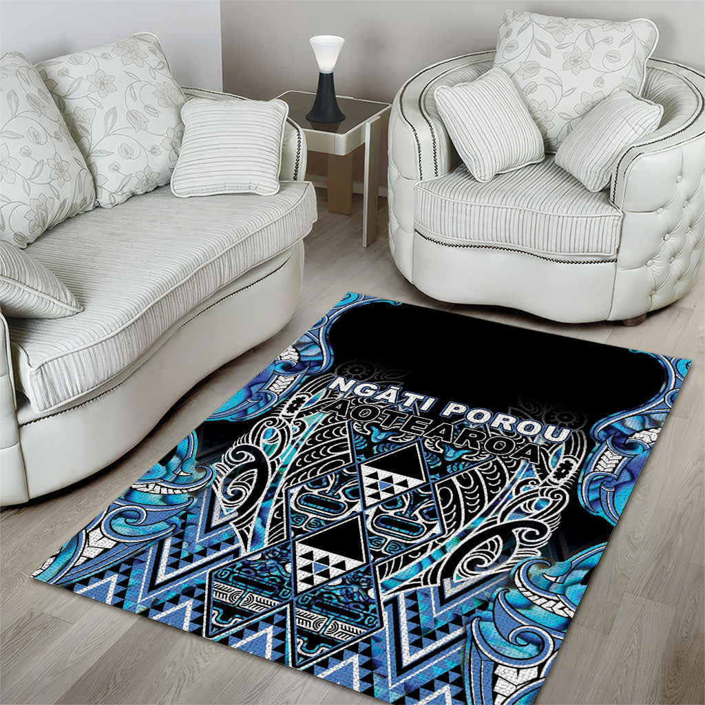 Aotearoa Ngati Porou Area Rug Maori Light Blue Tribal Paua Shell Pattern