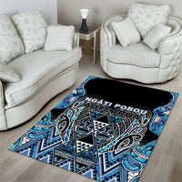 Aotearoa Ngati Porou Area Rug Maori Light Blue Tribal Paua Shell Pattern