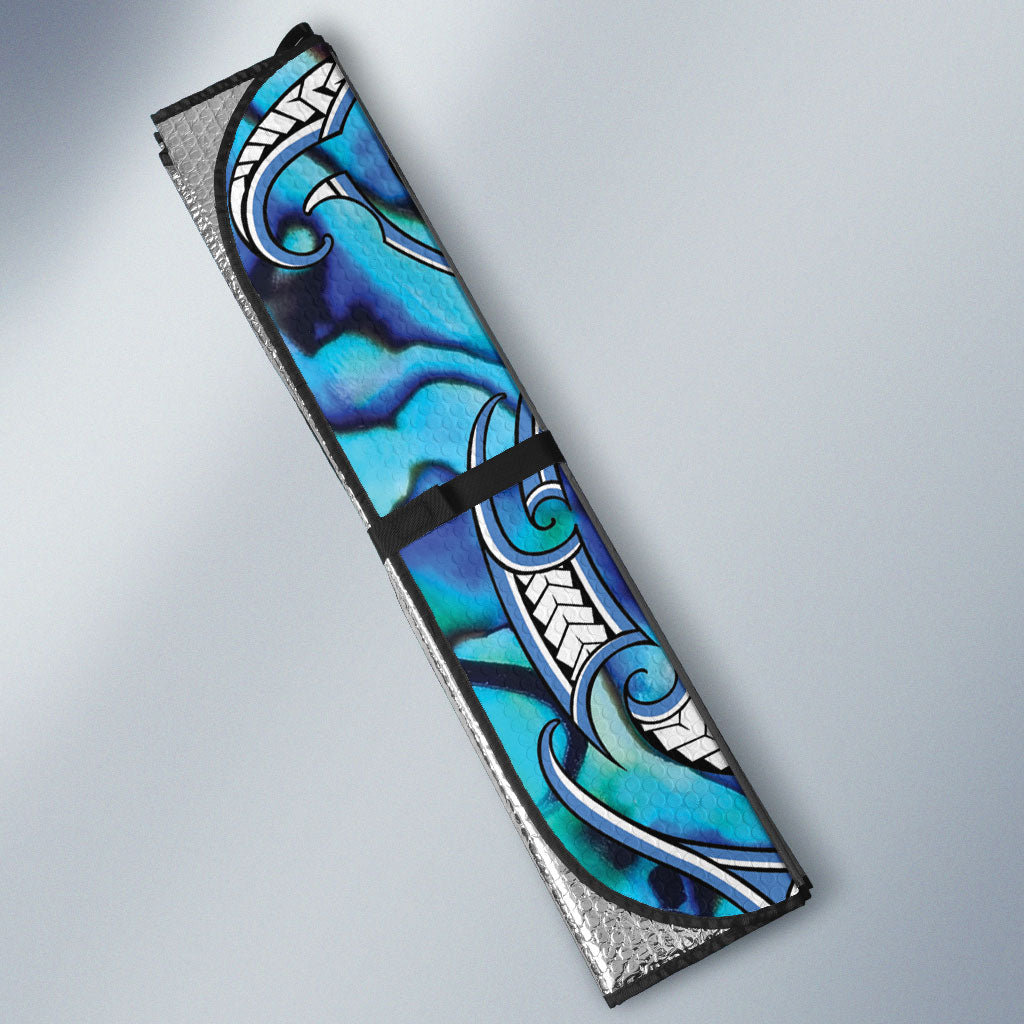 Aotearoa Ngati Porou Auto Sun Shade Maori Light Blue Tribal Paua Shell Pattern