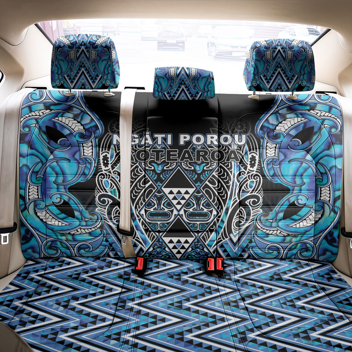 Aotearoa Ngati Porou Back Car Seat Cover Maori Light Blue Tribal Paua Shell Pattern