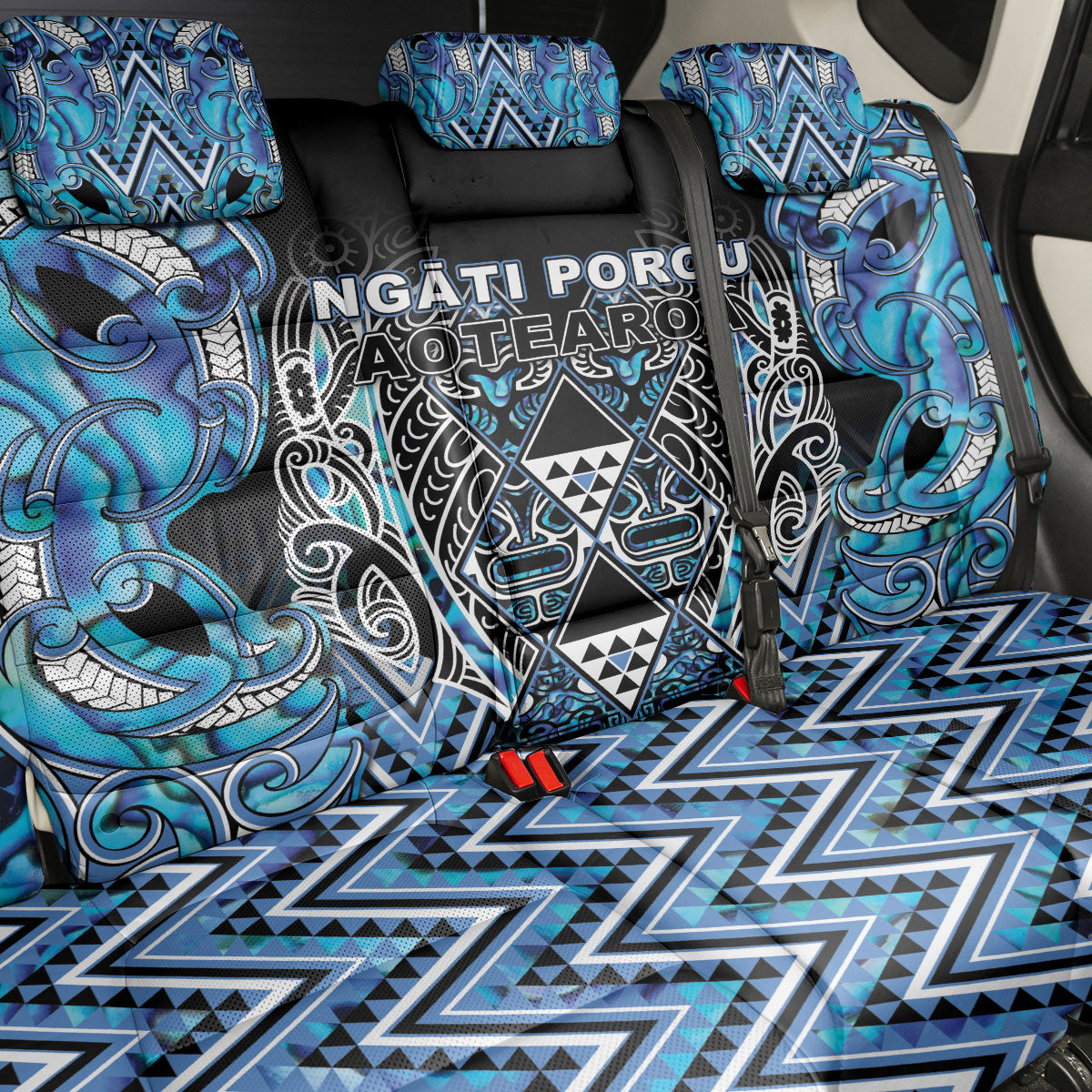 Aotearoa Ngati Porou Back Car Seat Cover Maori Light Blue Tribal Paua Shell Pattern
