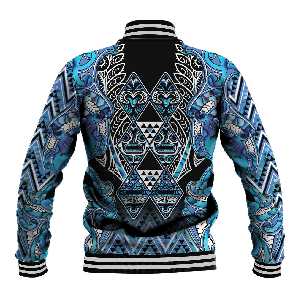 Aotearoa Ngati Porou Baseball Jacket Maori Light Blue Tribal Paua Shell Pattern