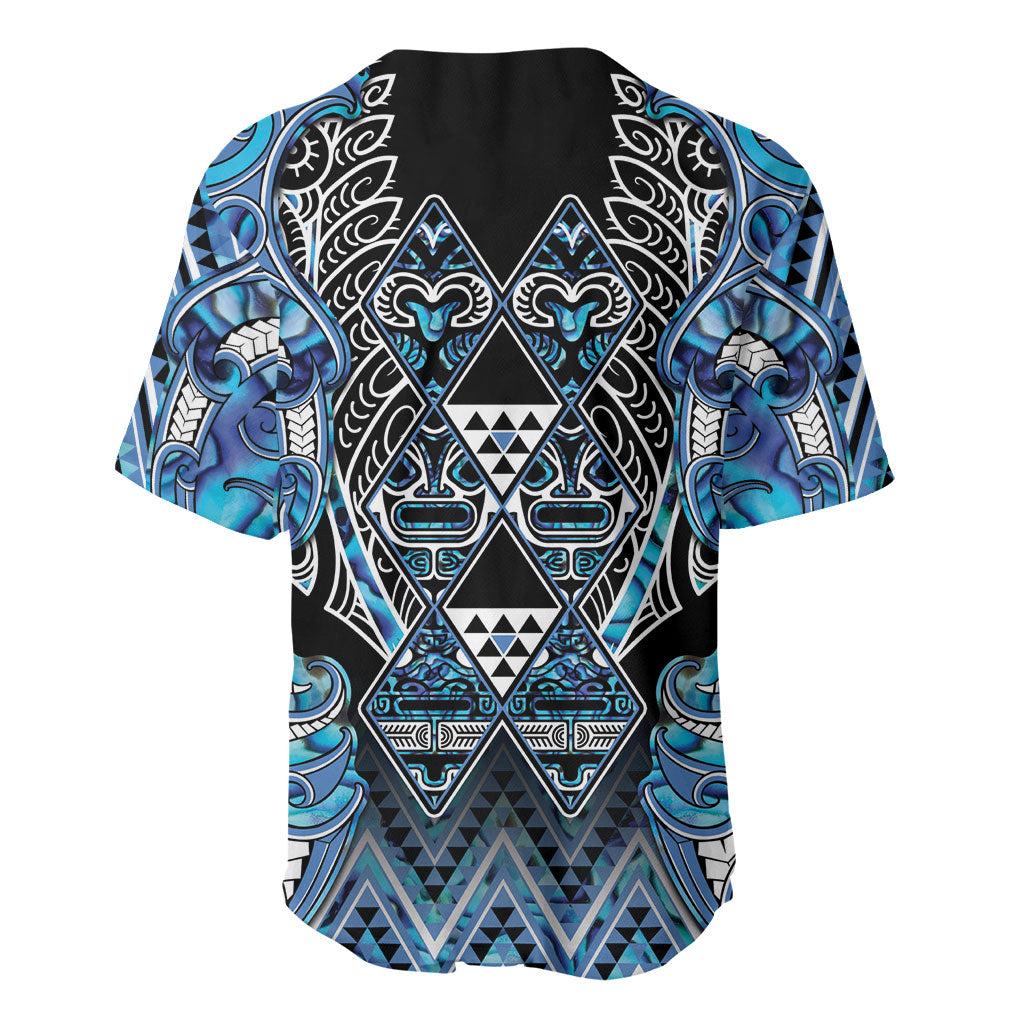 Aotearoa Ngati Porou Baseball Jersey Maori Light Blue Tribal Paua Shell Pattern