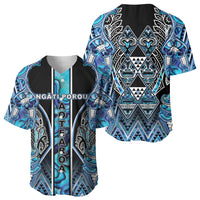 Aotearoa Ngati Porou Baseball Jersey Maori Light Blue Tribal Paua Shell Pattern