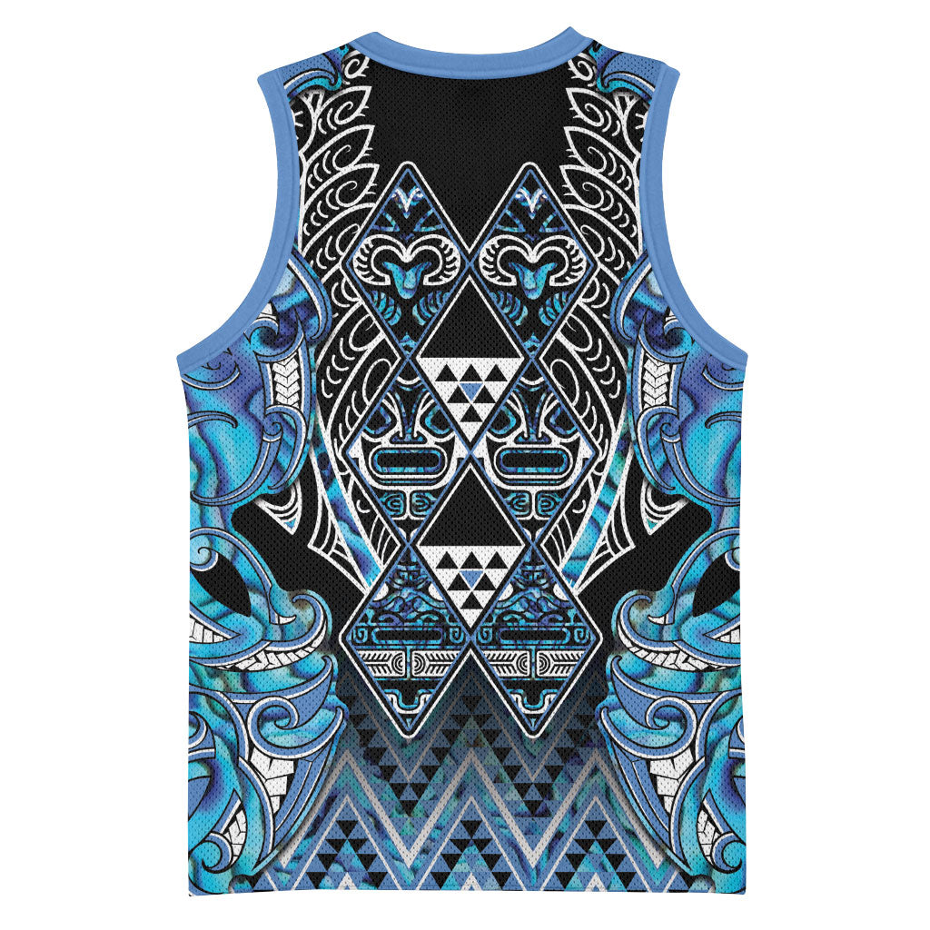 Aotearoa Ngati Porou Basketball Jersey Maori Light Blue Tribal Paua Shell Pattern