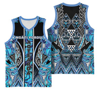 Aotearoa Ngati Porou Basketball Jersey Maori Light Blue Tribal Paua Shell Pattern
