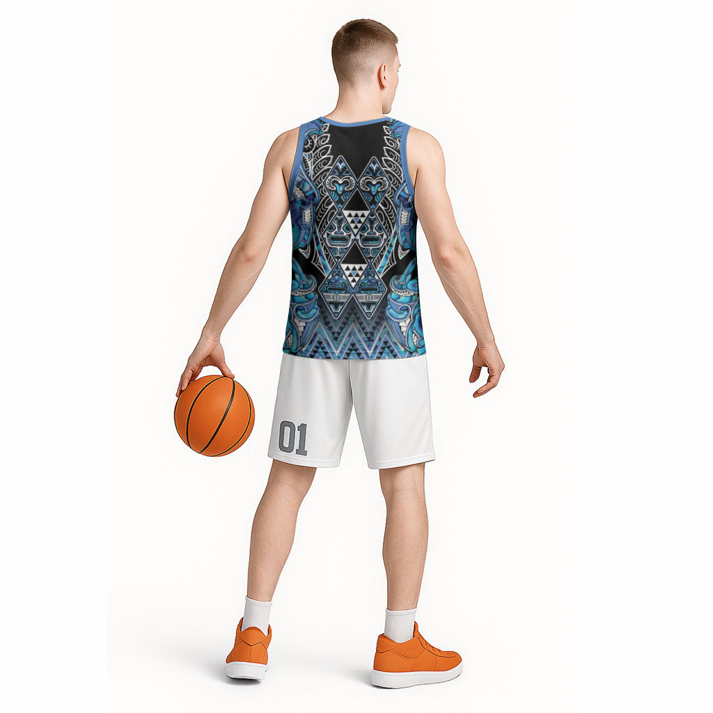 Aotearoa Ngati Porou Basketball Jersey Maori Light Blue Tribal Paua Shell Pattern
