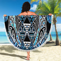 Aotearoa Ngati Porou Beach Blanket Maori Light Blue Tribal Paua Shell Pattern