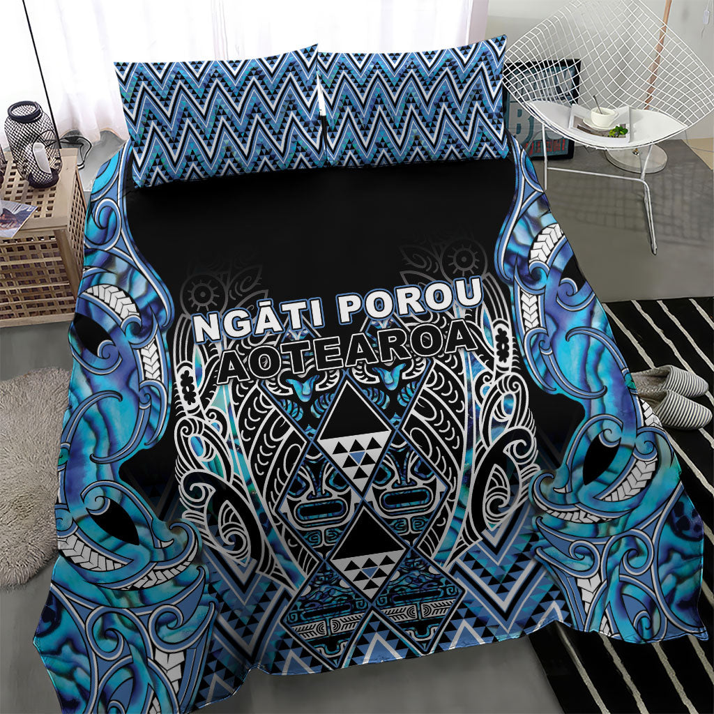 Aotearoa Ngati Porou Bedding Set Maori Light Blue Tribal Paua Shell Pattern