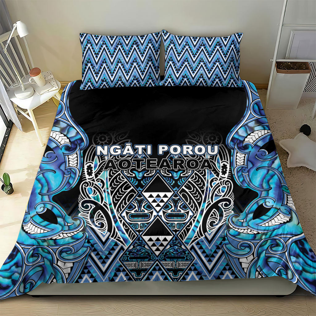 Aotearoa Ngati Porou Bedding Set Maori Light Blue Tribal Paua Shell Pattern