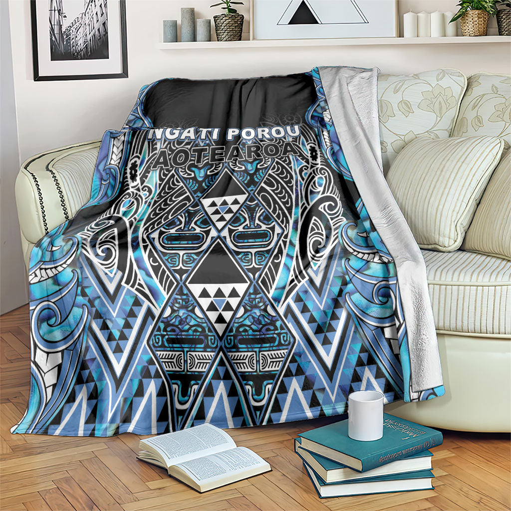 Aotearoa Ngati Porou Blanket Maori Light Blue Tribal Paua Shell Pattern