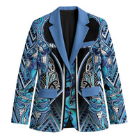 Aotearoa Ngati Porou Blazer Maori Light Blue Tribal Paua Shell Pattern