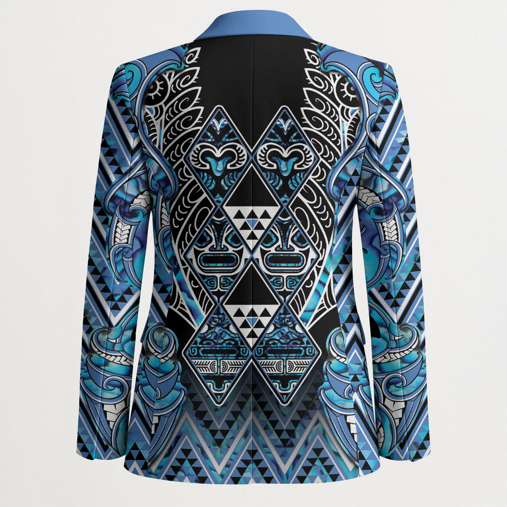 Aotearoa Ngati Porou Blazer Maori Light Blue Tribal Paua Shell Pattern
