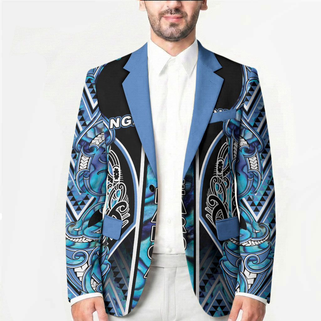 Aotearoa Ngati Porou Blazer Maori Light Blue Tribal Paua Shell Pattern